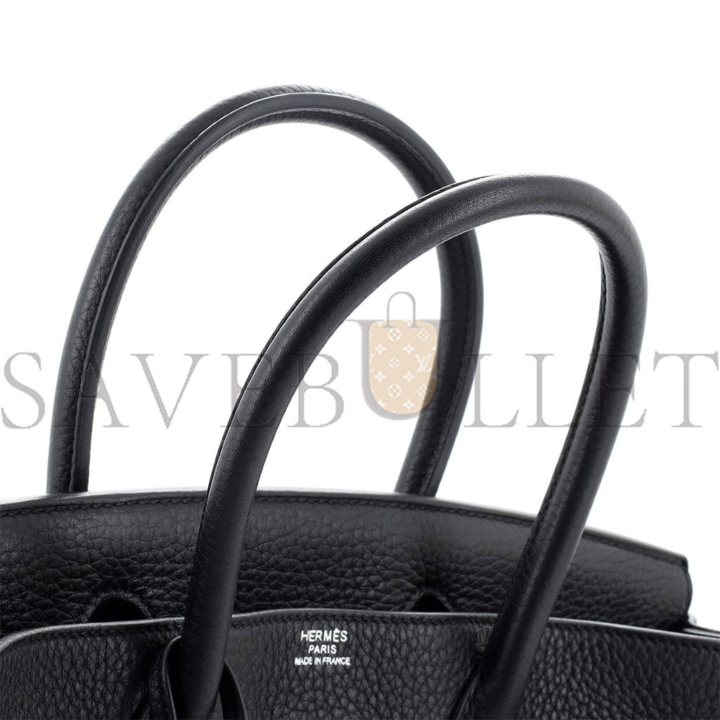 HERMES BIRKIN HANDBAG NOIR CLEMENCE WITH PALLADIUM HARDWARE 30 251787 (30cm)